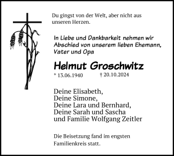 Traueranzeige von Helmut Groschwitz von Frankenpost