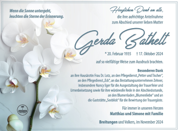 Traueranzeige von Gerda Bathelt von Südthüringer Presse