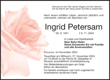 Traueranzeige von Ingrid Petersam von Neue Presse Coburg