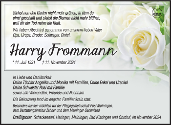 Traueranzeige von Harry Frommann von Südthüringer Presse