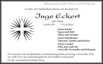 Traueranzeige von Inge Eckert von Frankenpost