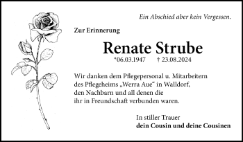 Traueranzeige von Renate Strube von Südthüringer Presse