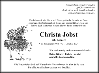 Traueranzeige von Christa Jobst von Frankenpost