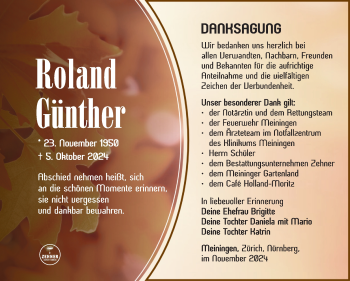 Traueranzeige von Roland Günther von Südthüringer Presse