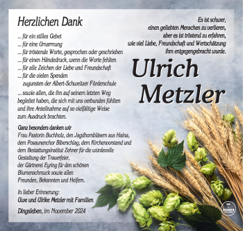 Traueranzeige von Ulrich Metzler von Südthüringer Presse