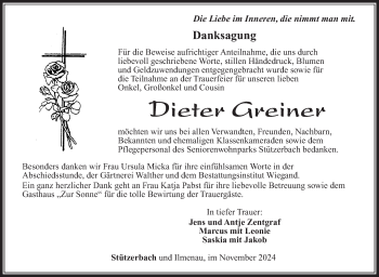 Traueranzeige von Dieter Greiner von Südthüringer Presse
