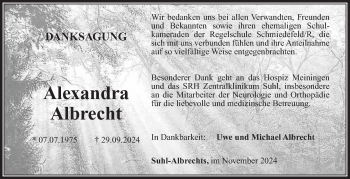 Traueranzeige von Alexandra Albrecht von Südthüringer Presse