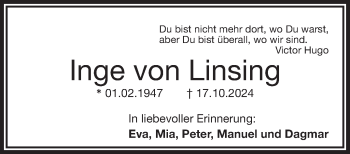Traueranzeige von Inge von Linsing von Frankenpost