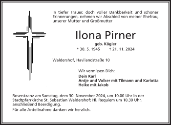 Traueranzeige von Ilona Pirner von Frankenpost