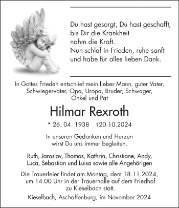 Traueranzeige von Hilmar Rexroth von Südthüringer Presse