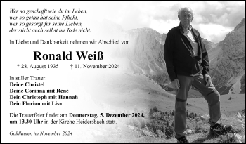 Traueranzeige von Ronald Weiß von Südthüringer Presse