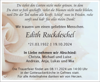Traueranzeige von Edith Ruckdeschel von Frankenpost