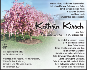Traueranzeige von Kathrin Kirsch von Südthüringer Presse