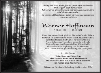 Traueranzeige von Werner Hoffmann von Südthüringer Presse