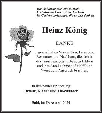 Traueranzeige von Heinz König von Südthüringer Presse