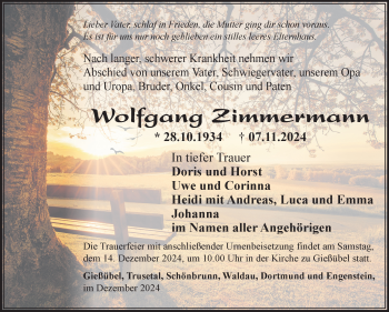 Traueranzeige von Wolfgang Zimmermann von Südthüringer Presse