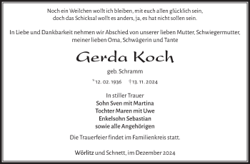 Traueranzeige von Gerda Koch von Südthüringer Presse