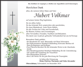 Traueranzeige von Hubert Volkmar von Südthüringer Presse