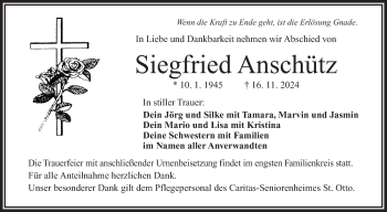 Traueranzeige von Siegfried Anschütz von Frankenpost