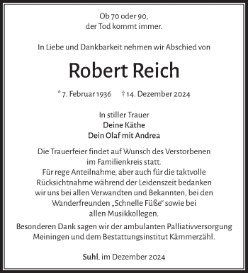Traueranzeige von Robert Reich von Südthüringer Presse