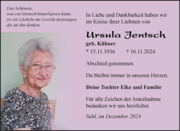 Traueranzeige von Ursula Jentsch von Südthüringer Presse