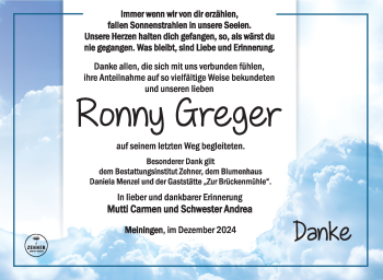 Traueranzeige von Ronny Greger von Südthüringer Presse