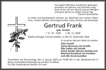 Traueranzeige von Gertrud Frank von Frankenpost