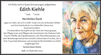 Traueranzeige von Edith Kiehle von Südthüringer Presse