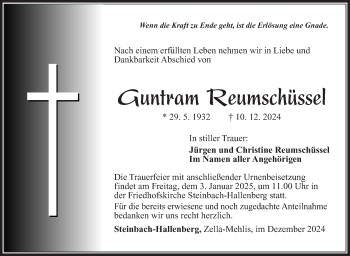 Traueranzeige von Guntram Reumschüssel von Südthüringer Presse