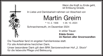 Traueranzeige von Martin Greim von Frankenpost