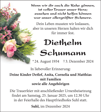 Traueranzeige von Diethelm Schumann von Südthüringer Presse