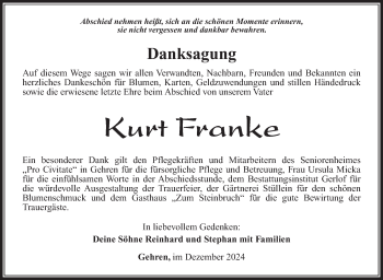 Traueranzeige von Kurt Franke von Südthüringer Presse