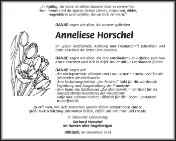 Traueranzeige von Anneliese Horschel von Südthüringer Presse