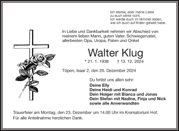 Traueranzeige von Walter Klug von Frankenpost