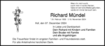 Traueranzeige von Richard Mündel von Frankenpost
