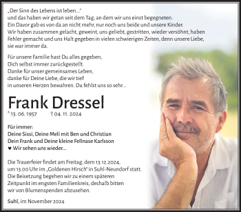Traueranzeige von Frank Dressel von Südthüringer Presse