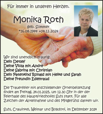 Traueranzeige von Monika Roth von Südthüringer Presse