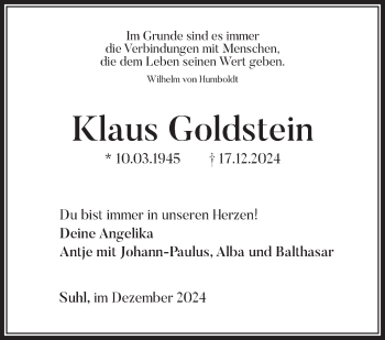 Traueranzeige von Klaus Goldstein von Südthüringer Presse