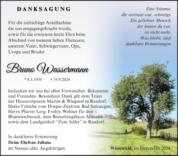 Traueranzeige von Bruno Wassermann von Südthüringer Presse