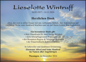 Traueranzeige von Lieselotte Wintruff von Südthüringer Presse