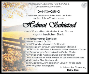 Traueranzeige von Helmut Schietzel von Südthüringer Presse