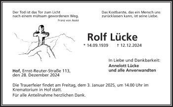 Traueranzeige von Rolf Lücke von Frankenpost