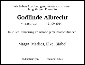 Traueranzeige von Godlinde Albrecht von Südthüringer Presse