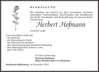 Traueranzeige von Herbert Hofmann von Südthüringer Presse