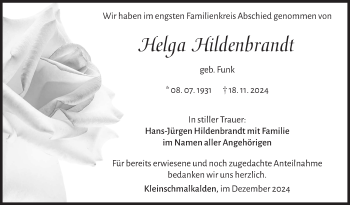 Traueranzeige von Helga Hildenbrandt von Südthüringer Presse