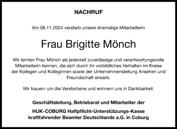 Traueranzeige von Brigitte Mönch von Neue Presse Coburg