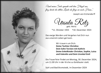 Traueranzeige von Ursula Retz von Südthüringer Presse