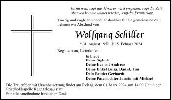Traueranzeige von Wolfgang Schiller von Frankenpost