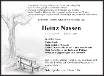 Traueranzeige von Heinz Nassen von Südthüringer Presse
