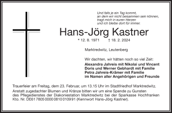 Traueranzeige von Hans-Jörg Kastner von Frankenpost